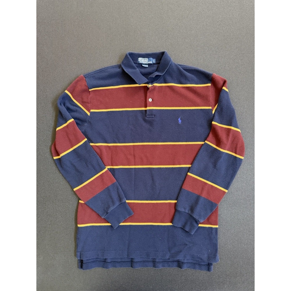 Vintage Polo Ralph Lauren Rugby Shirt Long Sleeve Men's L Navy Red